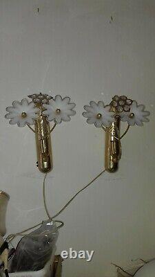 Beautiful Pair Vintage Flower Murano Glass Appliques Sconces