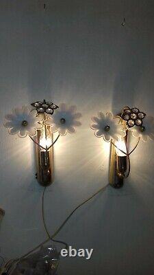 Beautiful Pair Vintage Flower Murano Glass Appliques Sconces