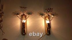 Beautiful Pair Vintage Flower Murano Glass Appliques Sconces