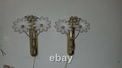 Beautiful Pair Vintage Flower Murano Glass Appliques Sconces