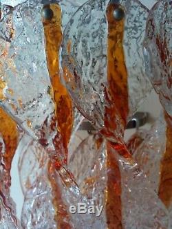 Beautiful Vintage 1970s Mid Century Murano Amber & Clear Glass Wall Light Sconce