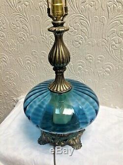Beautiful Vintage Blue Murano Glass Hollywood Regency Lamp