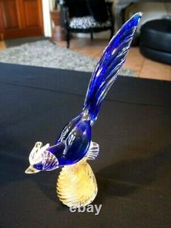 Beautiful Vintage Cobalt Blue And Gold Murano Glass Pheasant