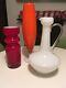 Beautiful Vintage MID Century Art Glass Vases X3 Orange, Red, White Murano Era