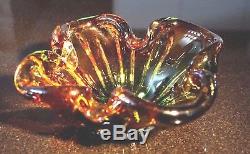 Beautiful Vintage Murano Amber And Green Heavy Glass Bowl