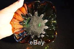 Beautiful Vintage Murano Amber And Green Heavy Glass Bowl