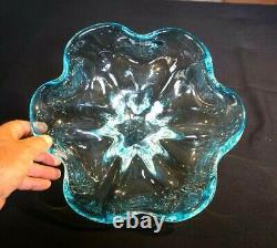 Beautiful Vintage Murano Glass Aquamarine Centerpiece Bowl