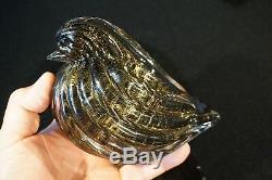Beautiful Vintage Murano Glass Bird In Black With Gold Foil