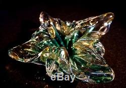 Beautiful Vintage Murano Glass Green And Gold Bowl