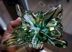 Beautiful Vintage Murano Glass Green And Gold Bowl