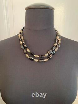 Beautiful Vintage Murano Glass bead Necklace Dark Brown with cooper tone 48cm