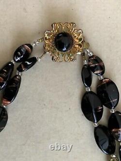 Beautiful Vintage Murano Glass bead Necklace Dark Brown with cooper tone 48cm