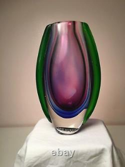 Beautiful Vintage Original Mid Century Modern Sommerso Murano Art Glass Vase