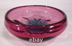 Beautiful Vintage Retro Italian Murano Art Glass Bowl Cranberry Blue