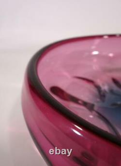 Beautiful Vintage Retro Italian Murano Art Glass Bowl Cranberry Blue