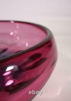 Beautiful Vintage Retro Italian Murano Art Glass Bowl Cranberry Blue