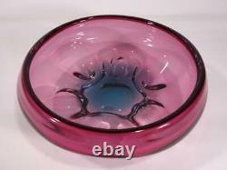 Beautiful Vintage Retro Italian Murano Art Glass Bowl Cranberry Blue