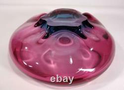 Beautiful Vintage Retro Italian Murano Art Glass Bowl Cranberry Blue