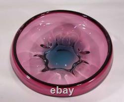 Beautiful Vintage Retro Italian Murano Art Glass Bowl Cranberry Blue