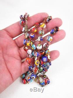 Beautiful Vintage Venetian Murano Millefiori Art Glass Beaded Long Necklace 42