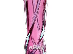 Beautiful XL Vintage Murano Free Formed Art Glass Twist Vase Cranberry Pale Blue
