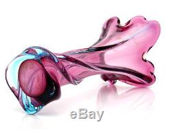 Beautiful XL Vintage Murano Free Formed Art Glass Twist Vase Cranberry Pale Blue