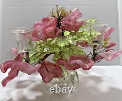 Big Vintage RARE MURANO Art Glass Wired Floral Table Arrangement PINK GREEN 13