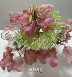 Big Vintage RARE MURANO Art Glass Wired Floral Table Arrangement PINK GREEN 13