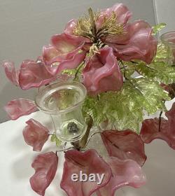 Big Vintage RARE MURANO Art Glass Wired Floral Table Arrangement PINK GREEN 13