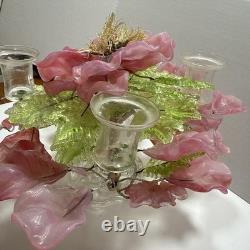 Big Vintage RARE MURANO Art Glass Wired Floral Table Arrangement PINK GREEN 13
