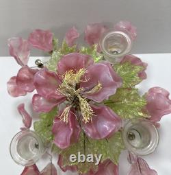 Big Vintage RARE MURANO Art Glass Wired Floral Table Arrangement PINK GREEN 13