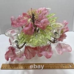 Big Vintage RARE MURANO Art Glass Wired Floral Table Arrangement PINK GREEN 13