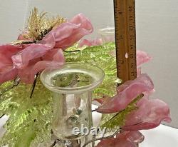 Big Vintage RARE MURANO Art Glass Wired Floral Table Arrangement PINK GREEN 13