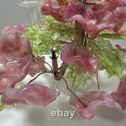 Big Vintage RARE MURANO Art Glass Wired Floral Table Arrangement PINK GREEN 13