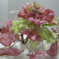 Big Vintage RARE MURANO Art Glass Wired Floral Table Arrangement PINK GREEN 13