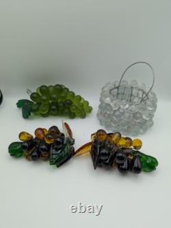 Bundle Of Vintage Murano Glass Grapes Blown Rare Grapes Green Color Clear