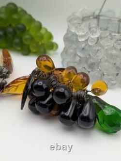 Bundle Of Vintage Murano Glass Grapes Blown Rare Grapes Green Color Clear