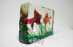 CENEDESE Vintage MURANO Glass Block AQUARIUM Fish Sculpture BIG 10 1/4 wide