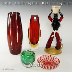 Campanella Murano Sommerso Glass Vase Alessandro Mandruzzato Italian Vintage Red