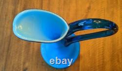 Carlo Moretti Empoli Murano Blue Cased Glass Jug Pitcher Ewer vintage MCM