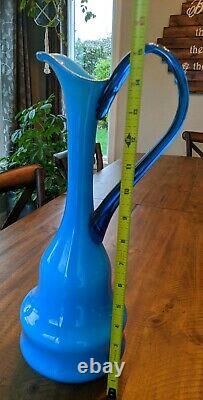 Carlo Moretti Empoli Murano Blue Cased Glass Jug Pitcher Ewer vintage MCM