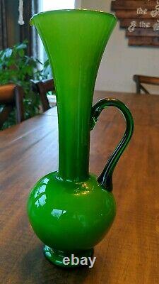 Carlo Moretti Empoli Murano Green Cased Glass Jug Pitcher Handle MCM VTG