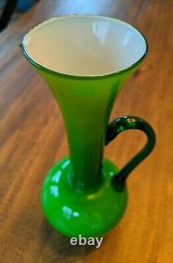 Carlo Moretti Empoli Murano Green Cased Glass Jug Pitcher Handle MCM VTG