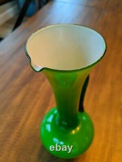 Carlo Moretti Empoli Murano Green Cased Glass Jug Pitcher Handle MCM VTG