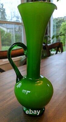 Carlo Moretti Empoli Murano Green Cased Glass Jug Pitcher Handle MCM VTG