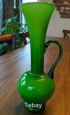 Carlo Moretti Empoli Murano Green Cased Glass Jug Pitcher Handle MCM VTG