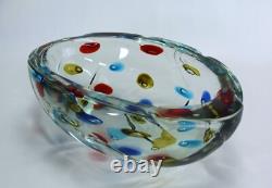 Cenedese Polka Dot Bullicante Bowl Vintage Murano Glass Centerpiece Labeled