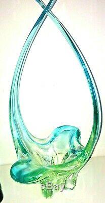 Chalet Lorraine Murano Vintage Uranium Aqua Glass Basket Art Collectibles Glows
