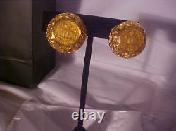 Chanel Vintage 1980' S Clip On Earrings Amber Color Murano Glass, Refurbished