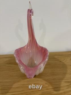 Circa 1950s Alfredo Barbini Murano Italy Pink Alabastro Opalino Swan Form Bowl